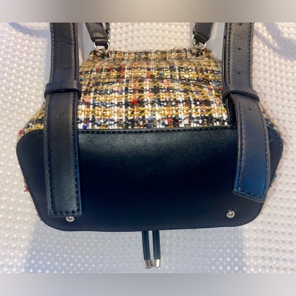 Women’s‎ GUESS convertible Cessily black and yellow Tweed Backpack purse bag - Picture 9 of 16